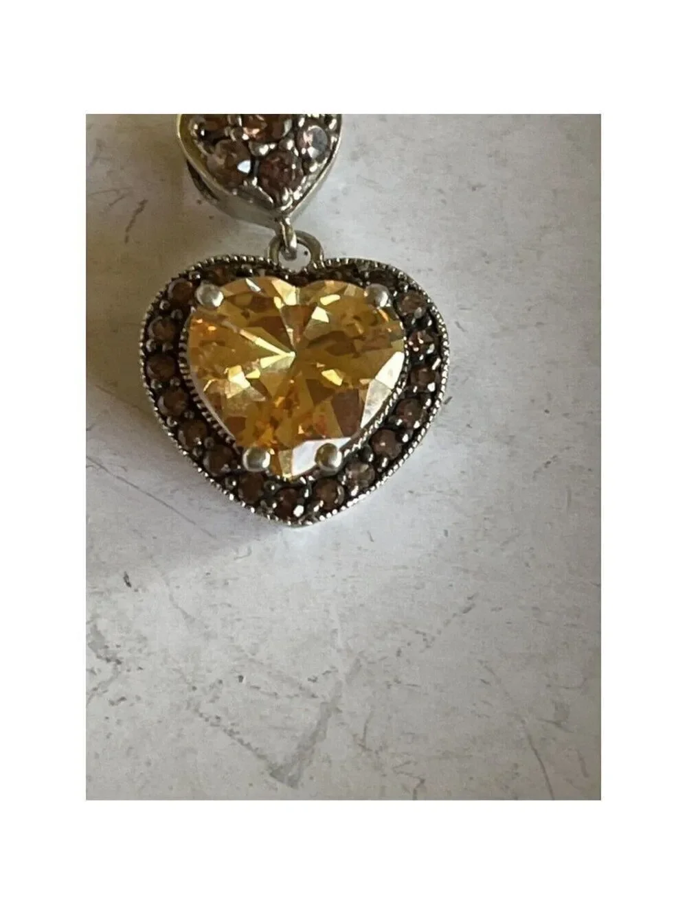 STERLING SILVER 4 CARAT HEART SHAPE GOLDEN PEACH HALO CZ SOLITAIRE PENDANT MA